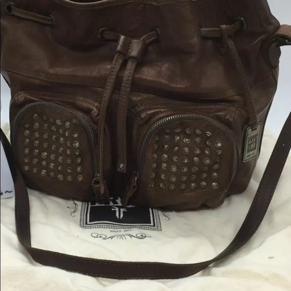 Frye distressed brown studded bag